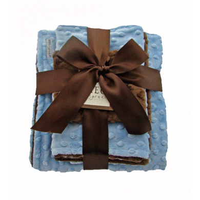 Blue and Brown Baby Blanket Gift Set