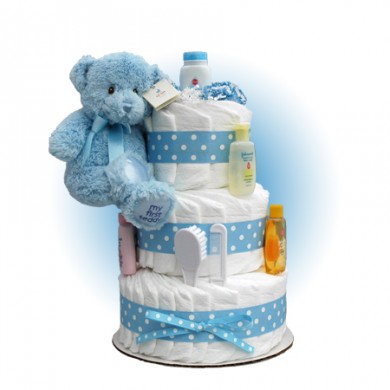 Blue Teddy 3-Tier Diaper Cake