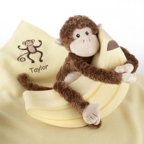 Plush Monkey Magoo and Blankie Too in Keepsake Banana Gift Box 